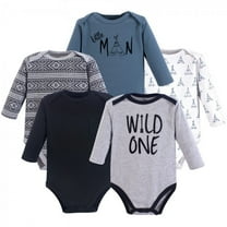 Yoga Sprout Baby Boy Cotton Long-Sleeve Bodysuits 5pk, Wild One, 0-3 Months