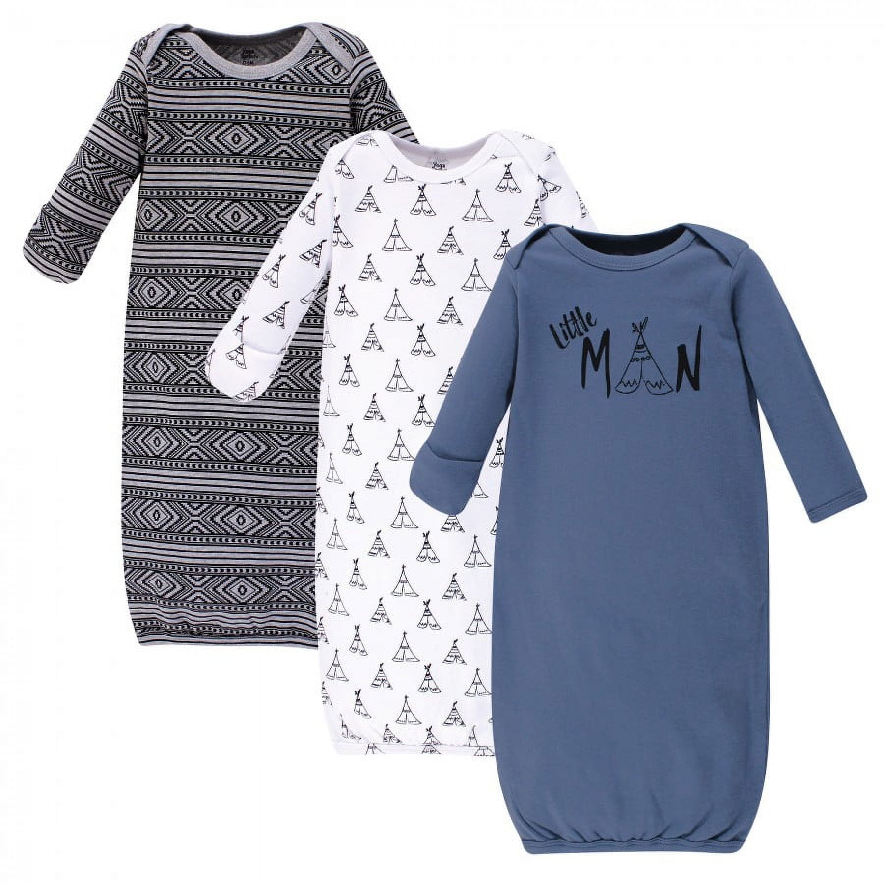 Yoga Sprout Baby Boy Cotton Long-Sleeve Gowns 3pk, Little Man, Preemie
