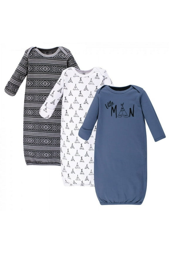 Baby Boy Cotton Long-Sleeve Gowns 3pk, Little Man, Preemie