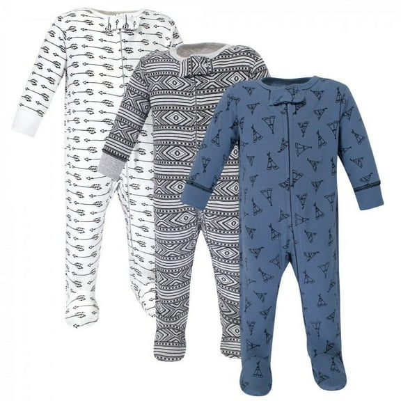 Yoga Sprout Baby Boy Cottton Zipper Sleep and Play 3pk, Arrows, 6-9 Months