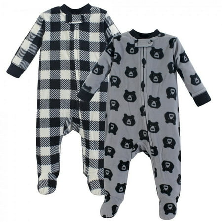 Yoga Sprout Baby Boy Fleece Zipper Sleep and Play 2pk, Bear, 0-3 Months