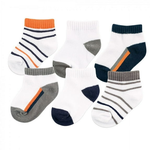 Yoga Sprout Baby Boy Socks, Orange Charcoal 6-Pack, 6-12 Months