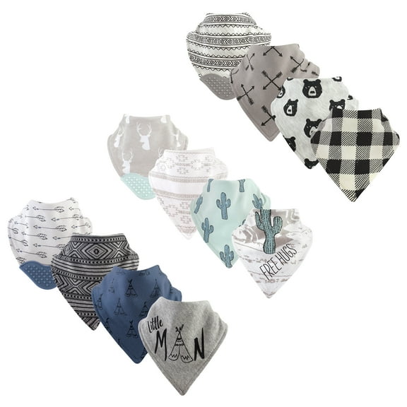 Yoga Sprout Baby Boy and Girl Bandana Bib with Teether, 12 Pack, Little Man, Free Hugs, and Bear Hugs
