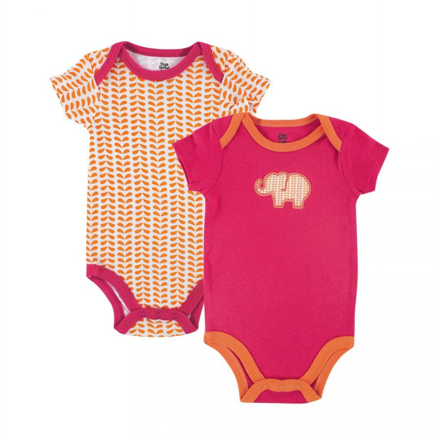 Yoga Sprout Baby Girl Cotton Bodysuits 2pk, Pink Elephant, 03 Months