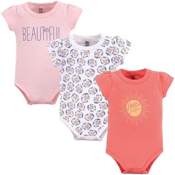 Yoga Sprout Baby Girl Cotton Bodysuits 3pk, Hello Sunshine, 12-18 Months