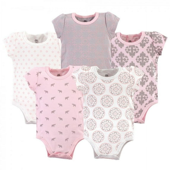 Yoga Sprout Baby Girl Cotton Bodysuits 5pk, Boho Elephant, 12-18 Months