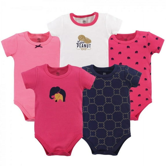 Yoga Sprout Baby Girl Cotton Bodysuits 5pk, Metallic Elephant, 0-3 Months
