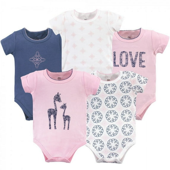 Yoga Sprout Baby Girl Cotton Bodysuits 5pk, Whimsical Giraffe, 6-9 Months