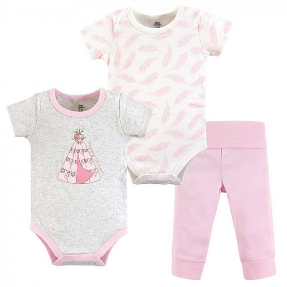 Yoga Sprout Baby Girl Cotton Layette Set, Pink Feathers, 18-24 Months