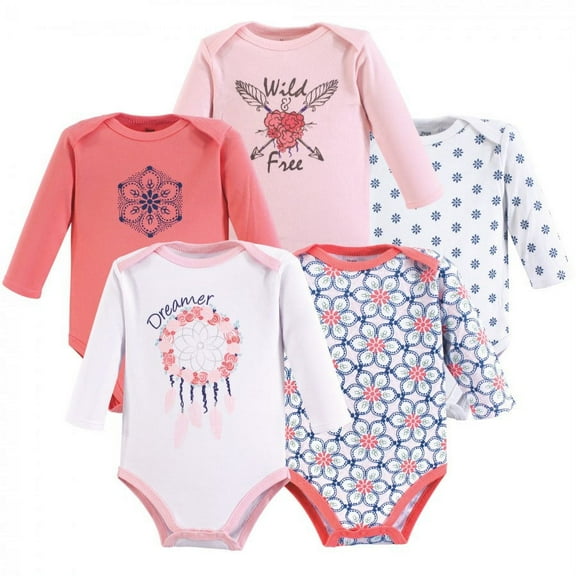 Yoga Sprout Baby Girl Cotton Long-Sleeve Bodysuits 5pk, Dream Catcher, 3-6 Months