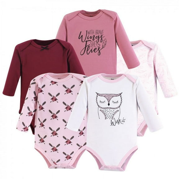 Yoga Sprout Baby Girl Cotton Long-Sleeve Bodysuits 5pk, Owl, 0-3 Months