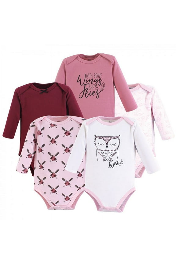 Baby Girl Cotton Long-Sleeve Bodysuits 5pk, Owl, 6-9 Months