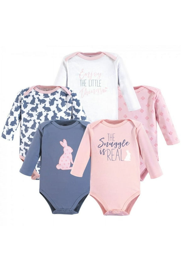 Baby Girl Cotton Long-Sleeve Bodysuits 5pk, Snuggle Bunny, 3-6 Months