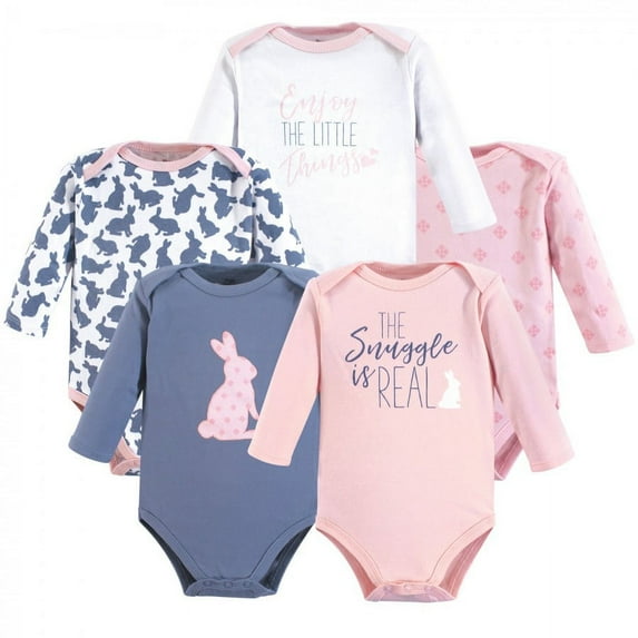 Yoga Sprout Baby Girl Cotton Long-Sleeve Bodysuits 5pk, Snuggle Bunny, 9-12 Months