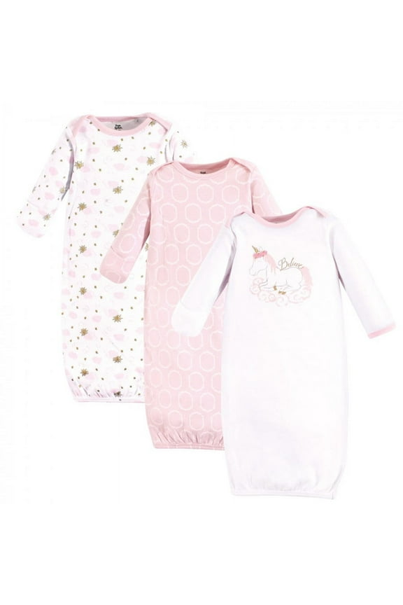 Baby Girl Cotton Long-Sleeve Gowns 3pk, Unicorn, Preemie