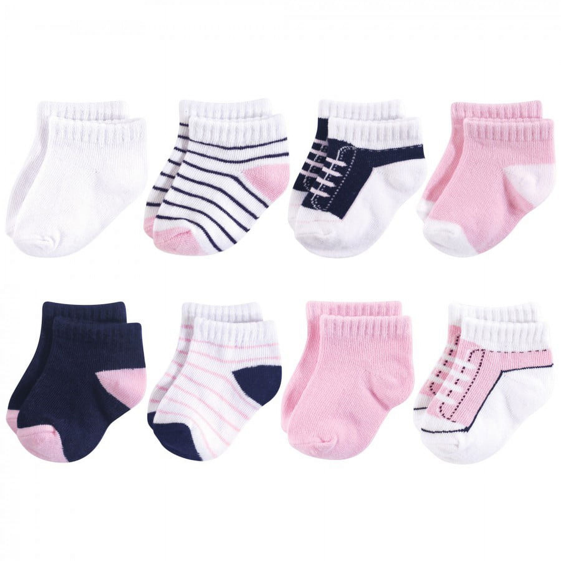Yoga Sprout Baby Girl Socks, Light Pink Navy, 0-6 Months