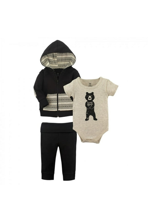 Baby and Toddler Boy Cotton Hoodie, Bodysuit or Tee Top, and Pant, Bear Hugs Baby, 9-12 Months