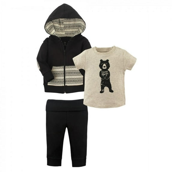 Yoga Sprout Baby and Toddler Boy Cotton Hoodie, Bodysuit or Tee Top, and Pant, Bear Hugs Toddler, 2 Toddler
