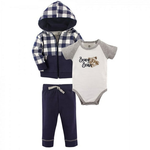 Yoga Sprout Baby and Toddler Boy Cotton Hoodie, Bodysuit or Tee Top, and Pant, Beary Brave Baby, 0-3 Months