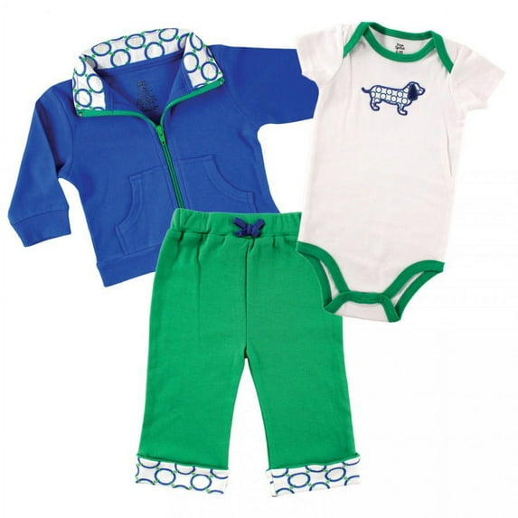 Yoga Sprout Baby and Toddler Boy Cotton Hoodie, Bodysuit or Tee Top, and Pant, Dog Baby, 12-18 Months