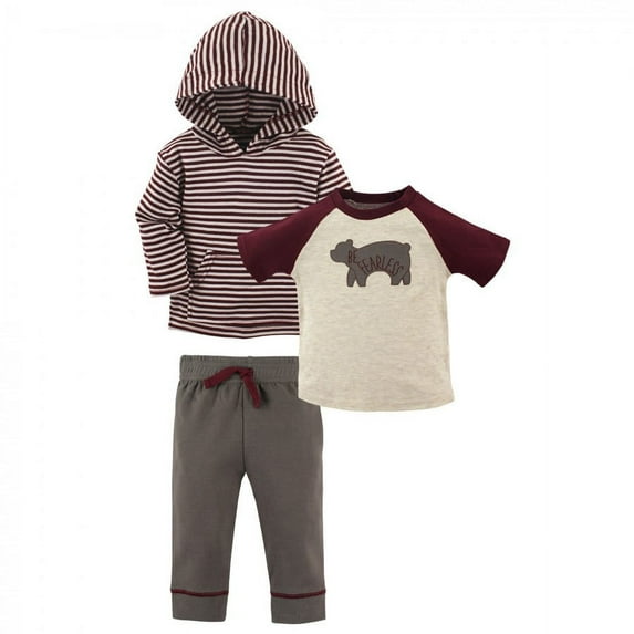Yoga Sprout Baby and Toddler Boy Cotton Hoodie, Bodysuit or Tee Top, and Pant, Fearless Toddler, 2 Toddler