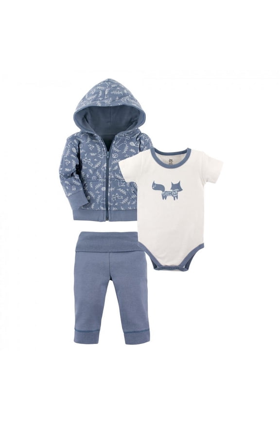Baby and Toddler Boy Cotton Hoodie, Bodysuit or Tee Top, and Pant, Forest Baby, 3-6 Months