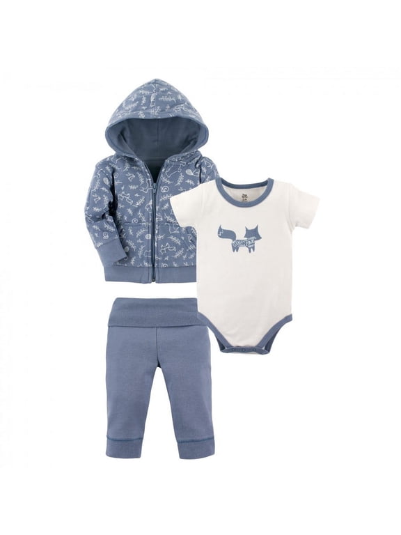 Baby and Toddler Boy Cotton Hoodie, Bodysuit or Tee Top, and Pant, Forest Baby, 3-6 Months