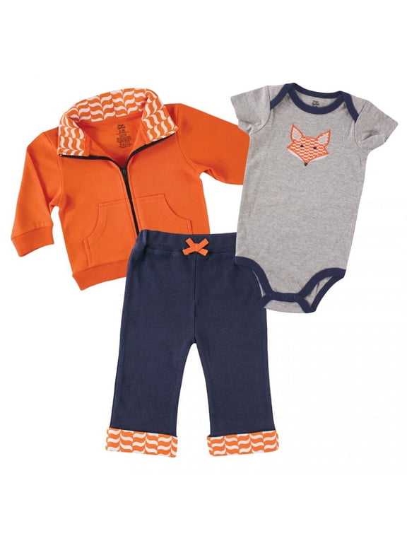 Baby and Toddler Boy Cotton Hoodie, Bodysuit or Tee Top, and Pant, Fox Baby, 0-3 Months
