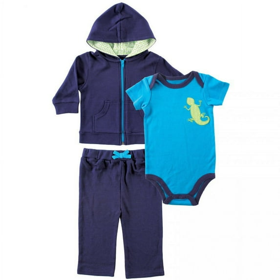 Yoga Sprout Baby and Toddler Boy Cotton Hoodie, Bodysuit or Tee Top, and Pant, Lizard Baby, 0-3 Months