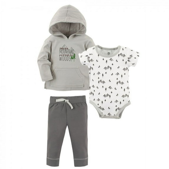 Yoga Sprout Baby and Toddler Boy Cotton Hoodie, Bodysuit or Tee Top, and Pant, Mountains Baby, 9-12 Months