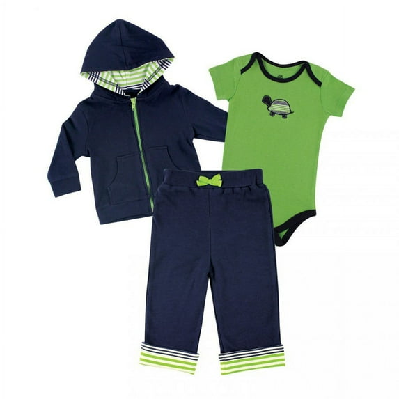 Yoga Sprout Baby and Toddler Boy Cotton Hoodie, Bodysuit or Tee Top, and Pant, Turtle Baby, 6-9 Months
