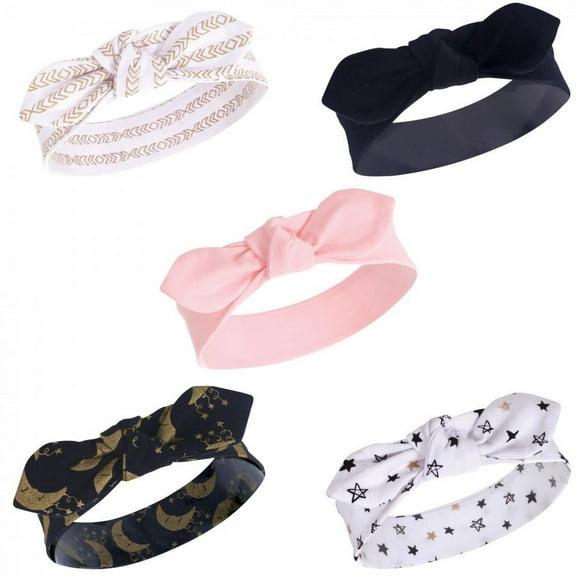 Yoga Sprout Baby and Toddler Girl Cotton Headbands 5pk, Metallic Moon, 0-24 Months