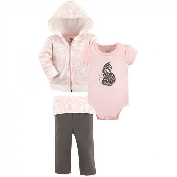Yoga Sprout Baby and Toddler Girl Cotton Hoodie, Bodysuit or Tee Top, and Pant, Lace Garden Baby, 3-6 Months