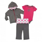 Yoga Sprout Baby and Toddler Girl Cotton Hoodie, Bodysuit or Tee Top, and Pant, Medallion Baby, 12-18 Months