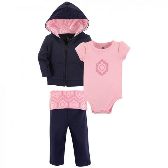 Yoga Sprout Baby and Toddler Girl Cotton Hoodie, Bodysuit or Tee Top, and Pant, Moroccan Baby, 9-12 Months