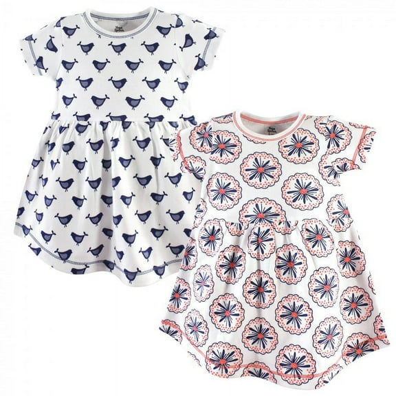 Yoga Sprout Baby and Toddler Girl Cotton Short-Sleeve Dresses 2pk, Bloom, 0-3 Months