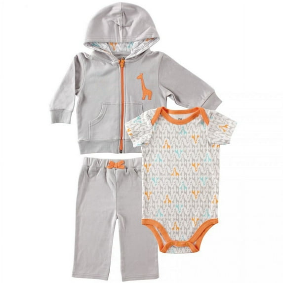 Yoga Sprout Baby and Toddler Unisex Cotton Hoodie, Bodysuit or Tee Top, and Pant, Giraffe Baby, 0-3 Months