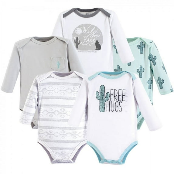 Yoga Sprout Cotton Long-Sleeve Bodysuits 5pk, Free Hugs, 12-18 Months
