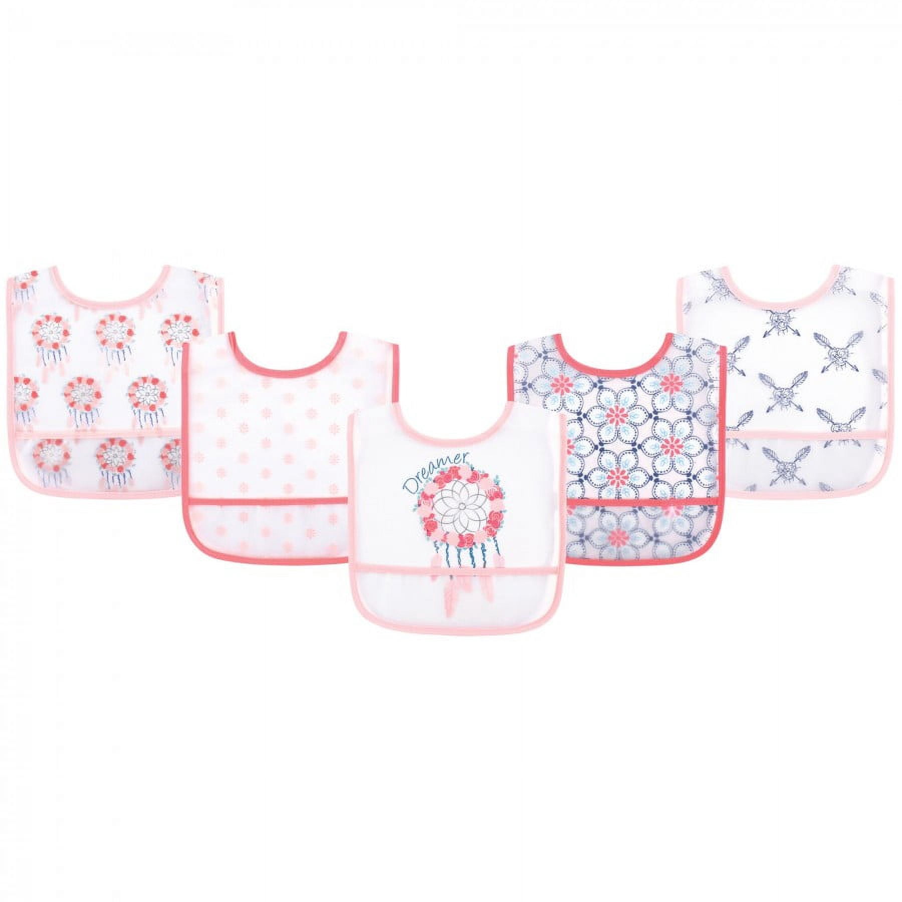 Yoga Sprout Dreamer Baby Girl Waterproof Peva Cotton Baby Bib, Pink 5 Pack