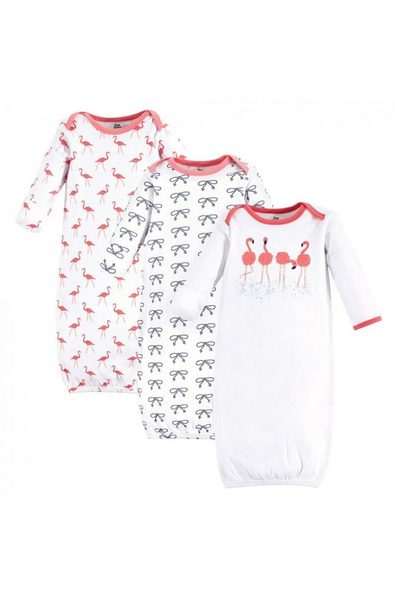 Baby Girl Cotton Long-Sleeve Gowns 3pk, Flamingo, 0-6 Months