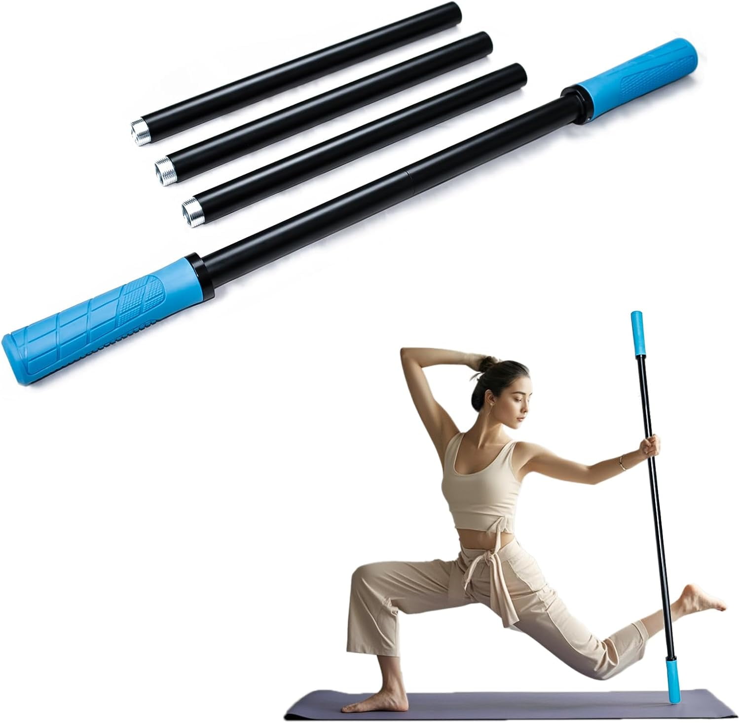 Yoga Stick 5 ft Sturdy Steel, Adjustable Stretching Stick for Mobility ...