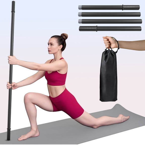 Yoga Stick, Adjustable Stretching Stick with Steel Rods, Non-Slip Handle and Exercise Guide for Stretching, Pilates, Multi-Functional Fitness Stick.