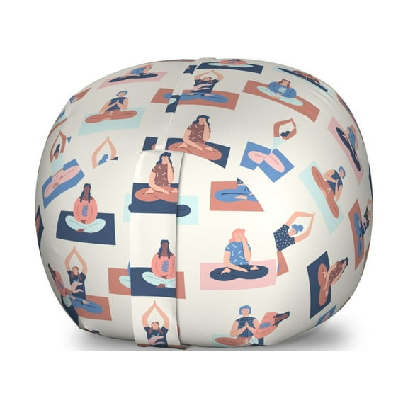 Yoga Storage Toy Bag Chair, Women in Yoga Lotus Position Stretching Relaxing and Meditating Exercise Design, Stuffed Animal Organizer Washable Bag, Large Size, Multicolor, by Ambesonne