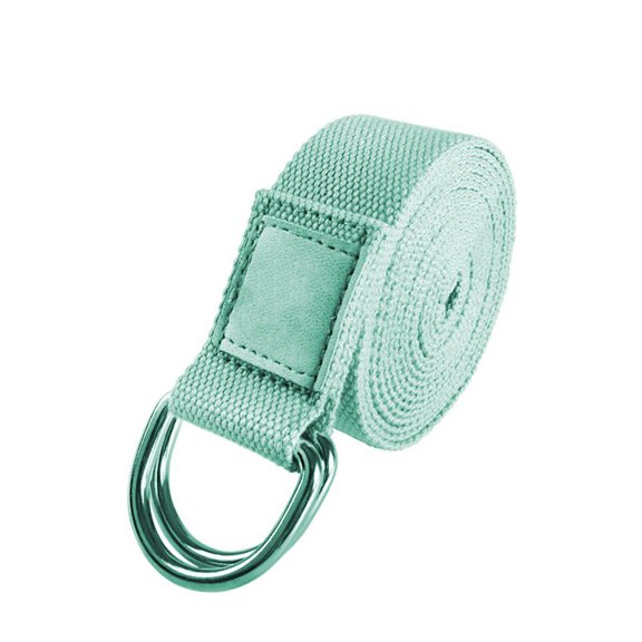 Yoga Strap Athletic Stretch Band With Adjustable Metal D-Ring Buckle Loop - green