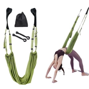 Yoga Stretching Strap, Aerial Yoga Strap, Adjustable Fitness Strap Band for Waist Trainer Leg Stretching, Anti-gravity Inversion Exercise Door Flexibility Tensile Trainer for Pilates Dance(Green)