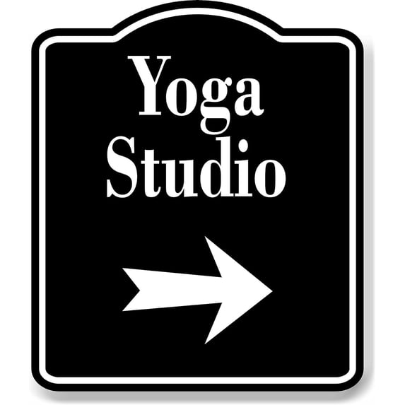 Yoga Studio Right Arrow BLACK Aluminum Composite Sign, 15"x18"