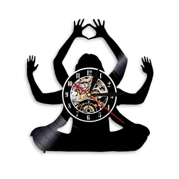Yoga Studio Wall Decor Inspirational Wall Clock Meditation Vinyl Record Wall Clock Yoga Mandala Wall Watch Fitness Mindful Gift Without LED