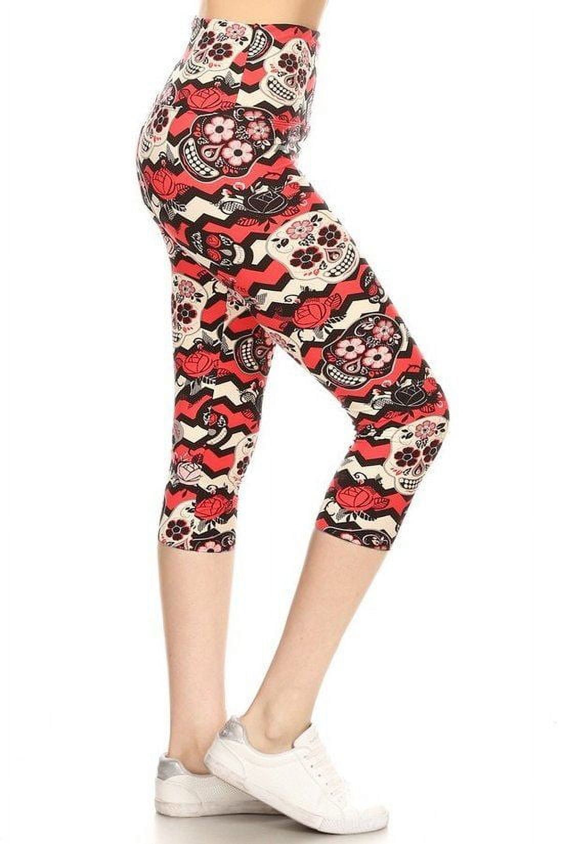 Large Sugar Skull Full/Capri Leggings w/ Pocket In Yoga Band OS TC