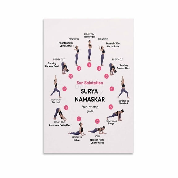 Yoga Sun Salutation Positions Meditation Poster 3 Canvas Painting Posters And Prints Wall Art Pictures for Living Room Bedroom Decor