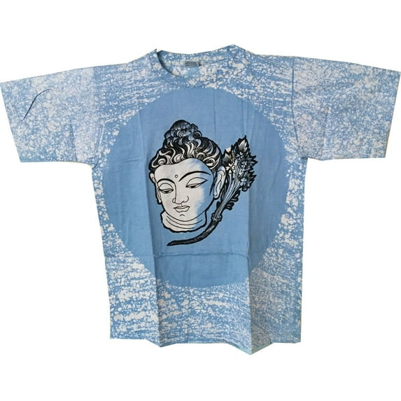 Yoga T Shirt Buddha Print Tie Dye Meditation t-shirt Blue Tees L-24"